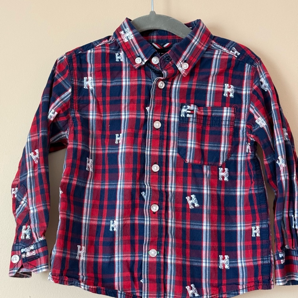 Tommy Hilfiger Red & Navy Plaid Button-Down Shirt for Kids